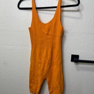 Zara Bright Orange Ribbed Knit Tank Romper